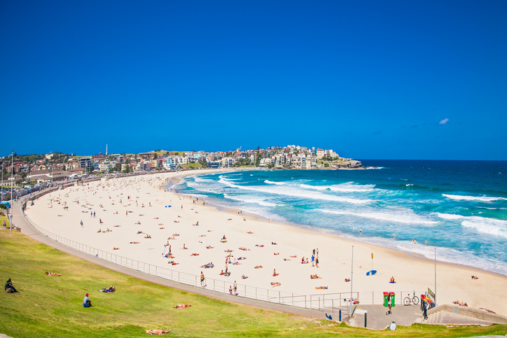 People relaxing on the bondi beach in sydney, australia.
